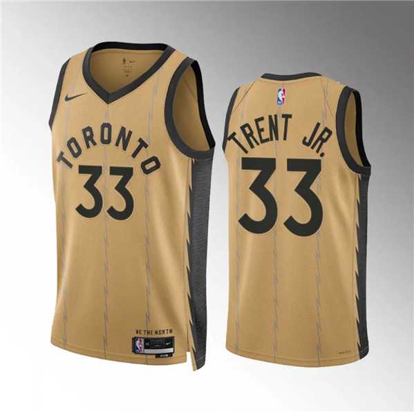 Mens Toronto Raptors #33 Gary Trent Jr. Gold 2023-24 City Edition Stitched Basketball Jersey Dzhi